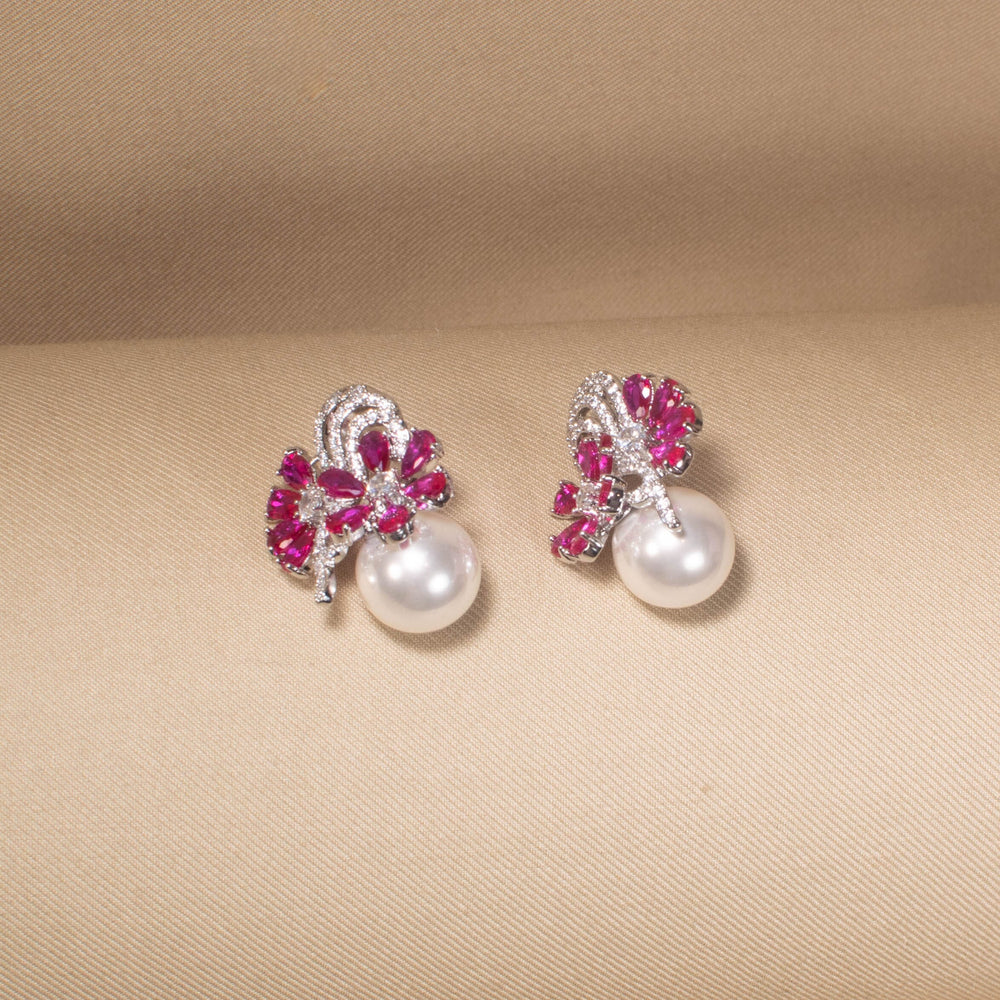 Starry Bloom Pearl Earrings - Pink