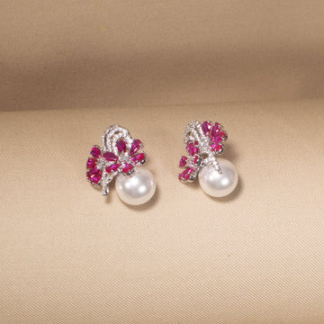 Starry Bloom Pearl Earrings - Pink