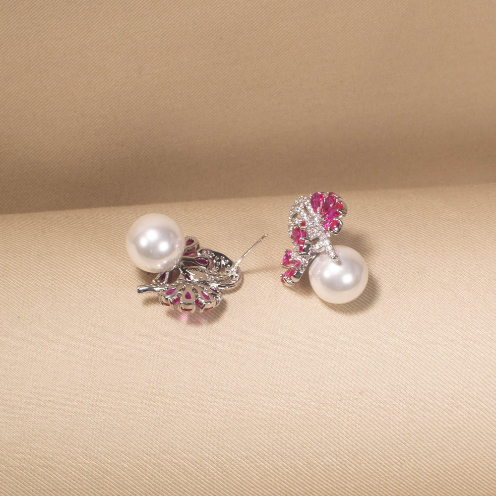 Starry Bloom Pearl Earrings - Pink