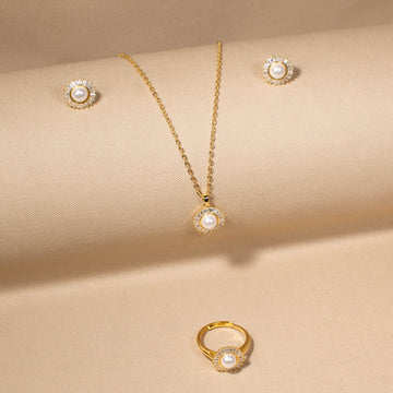 Supernova Pearl Pendant Set with Ring