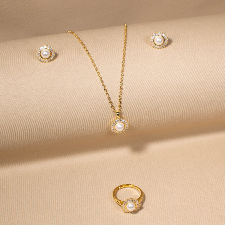 Supernova Pearl Pendant Set with Ring