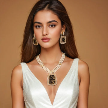 Taasha Pearl Necklace Set - Black