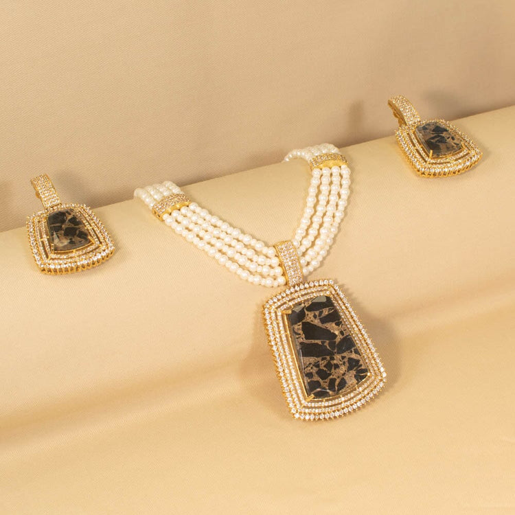 Taasha Pearl Necklace Set - Black