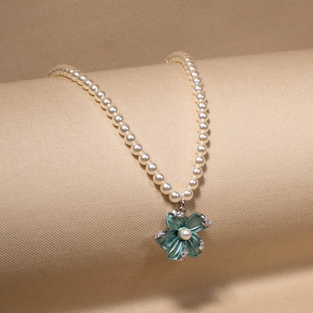 Teal Blossom Pearl Necklace Set