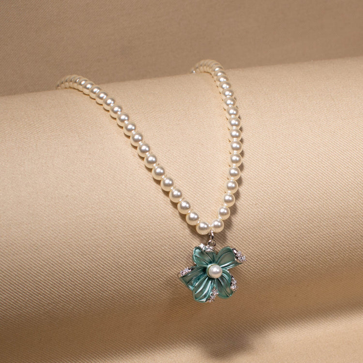 Teal Blossom Pearl Necklace Set