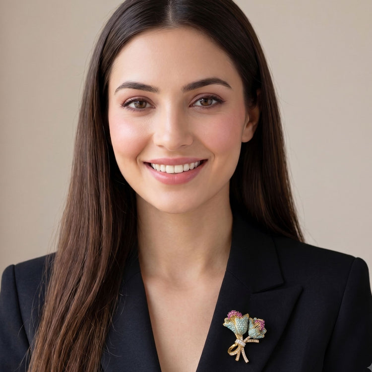 Teal Tulip Posy Brooch