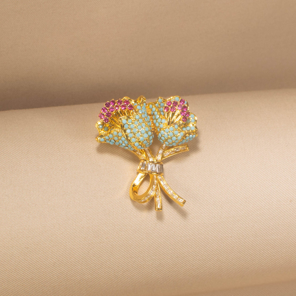 Teal Tulip Posy Brooch