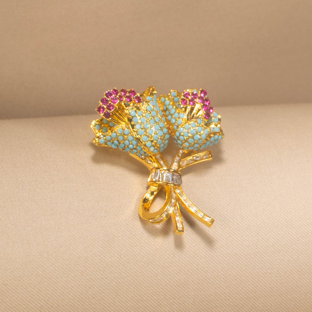 Teal Tulip Posy Brooch