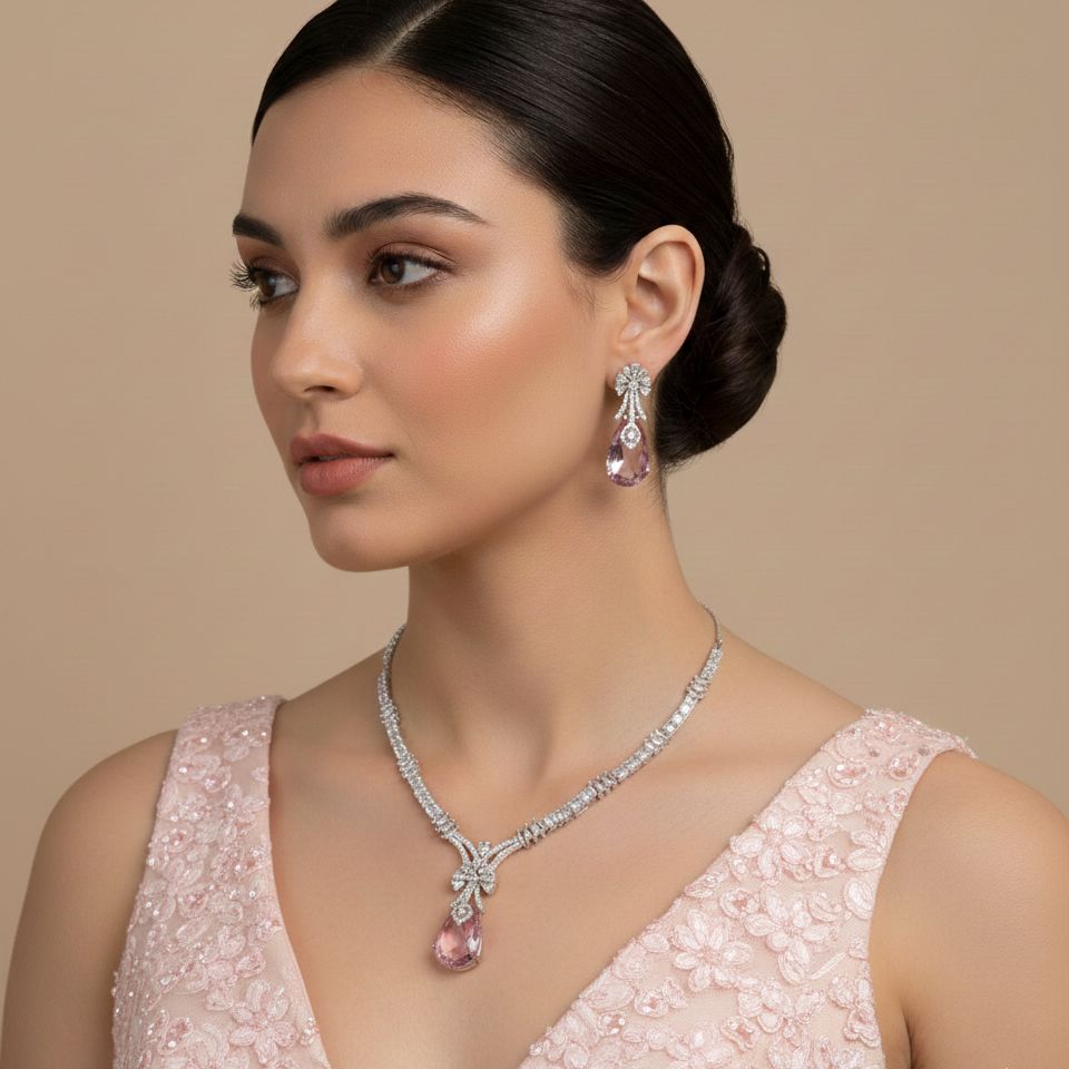 The Empress Drop Necklace Set - Pink
