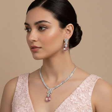 The Empress Drop Necklace Set - Pink
