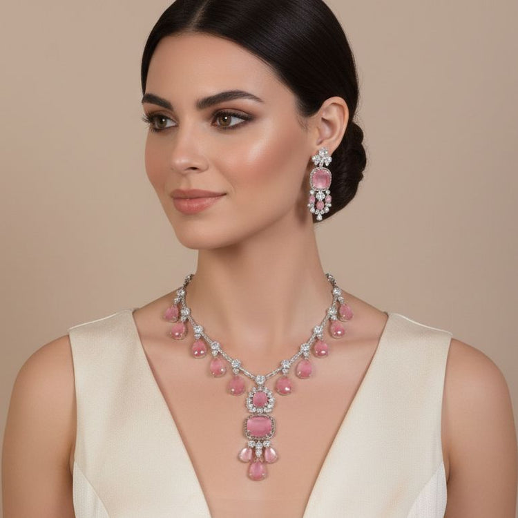 The Grand Gala Statement Necklace Set - Pink
