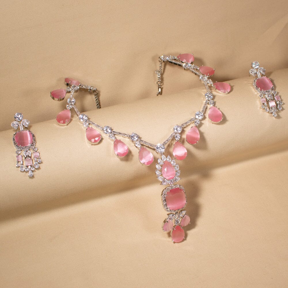 The Grand Gala Statement Necklace Set - Pink