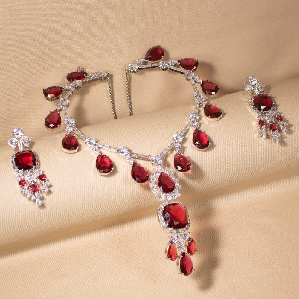 The Grand Gala Statement Necklace Set - Red