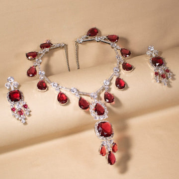The Grand Gala Statement Necklace Set - Red