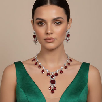 The Grand Gala Statement Necklace Set - Red