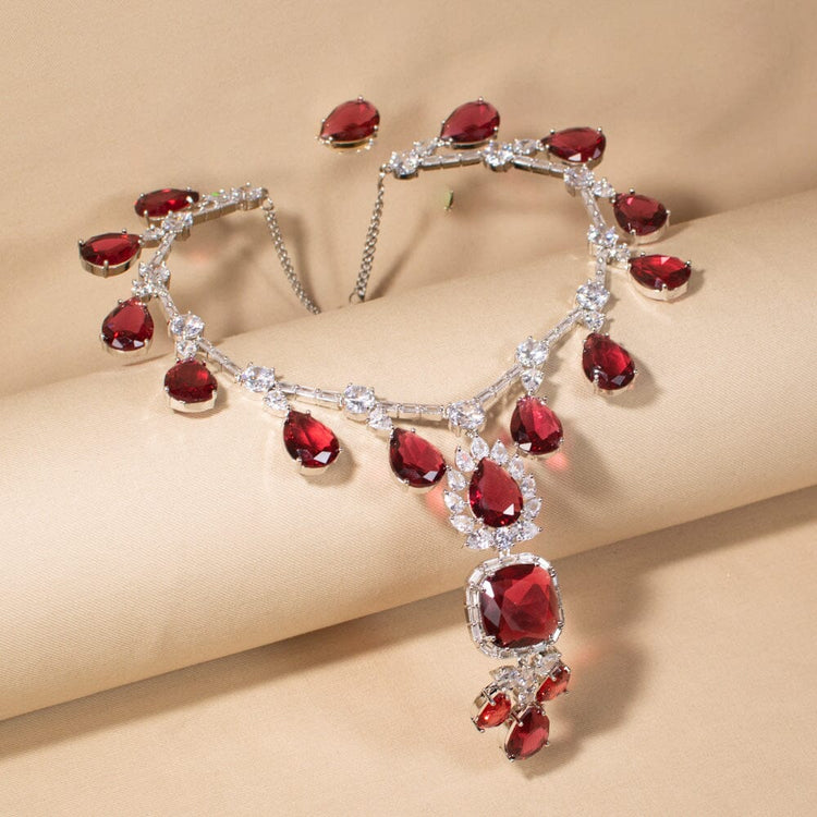 The Grand Gala Statement Necklace Set - Red