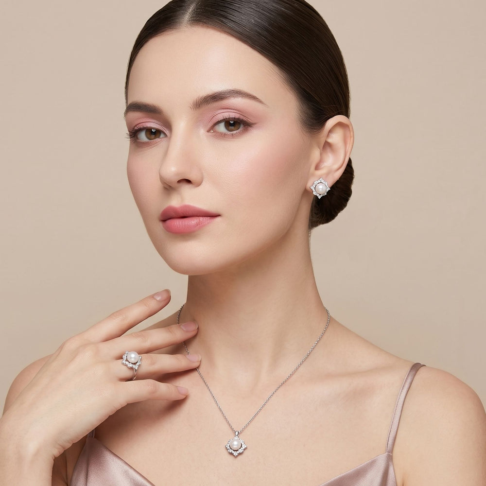 The Silver Origami Pearl Set with Ring
