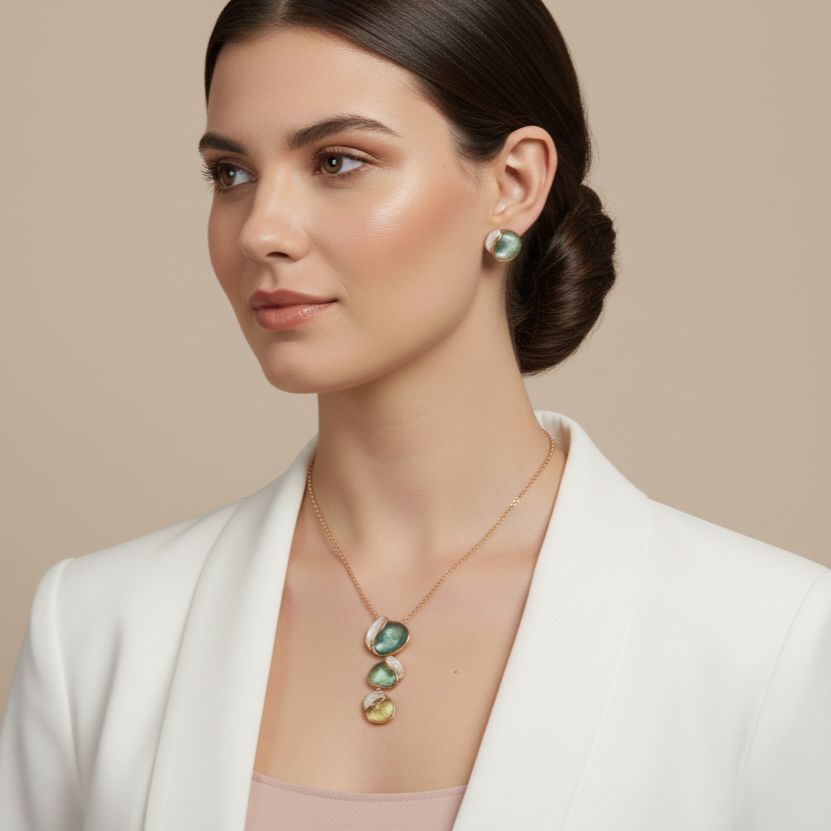 The Trinity Drop Pendant Set-Aqua-Edgy Collection