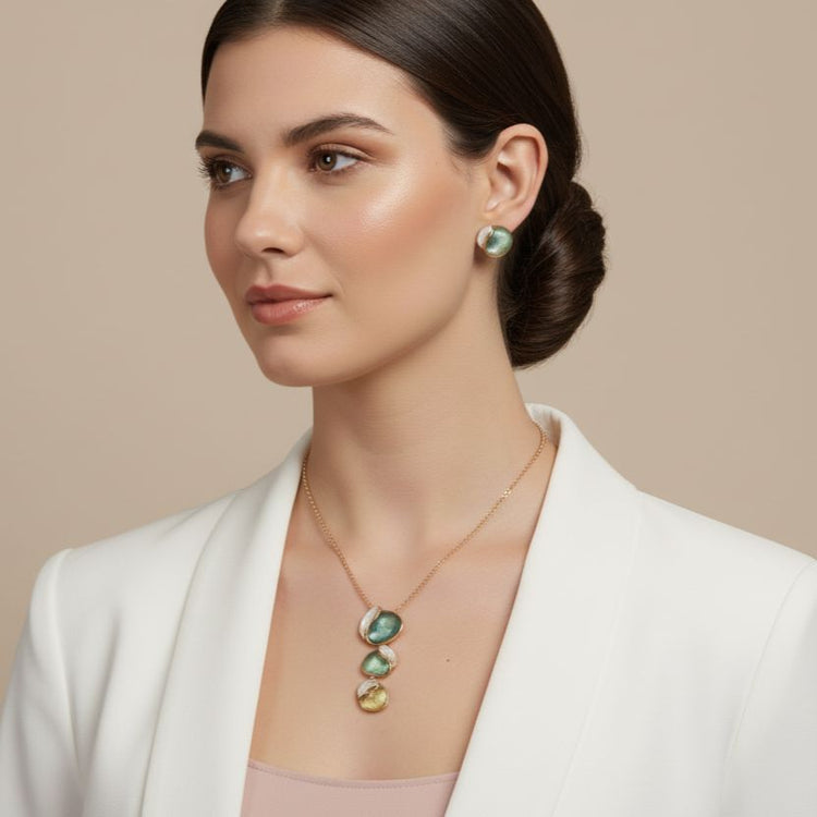 The Trinity Drop Pendant Set-Aqua-Edgy Collection