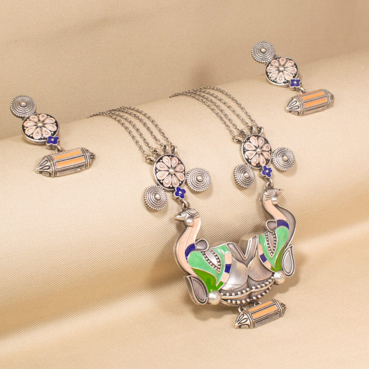 Tribal Tranquil Silver Replica Necklace Set - Rajata Collection