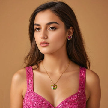 Twinkling Heart Pendant Set- Green - Edgy Collection