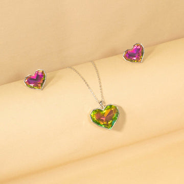 Twinkling Heart Pendant Set- Green - Edgy Collection