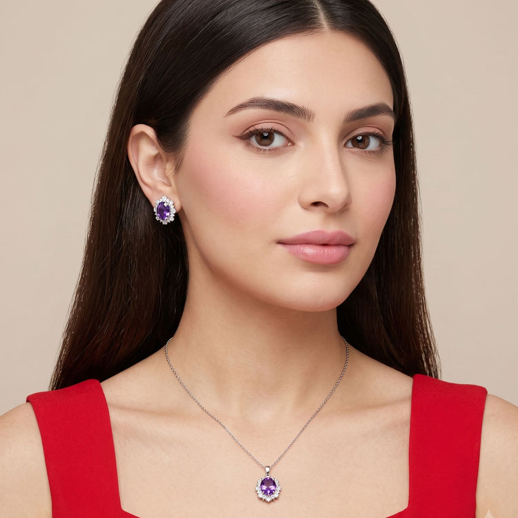 Violet Princess Halo Pendant Set