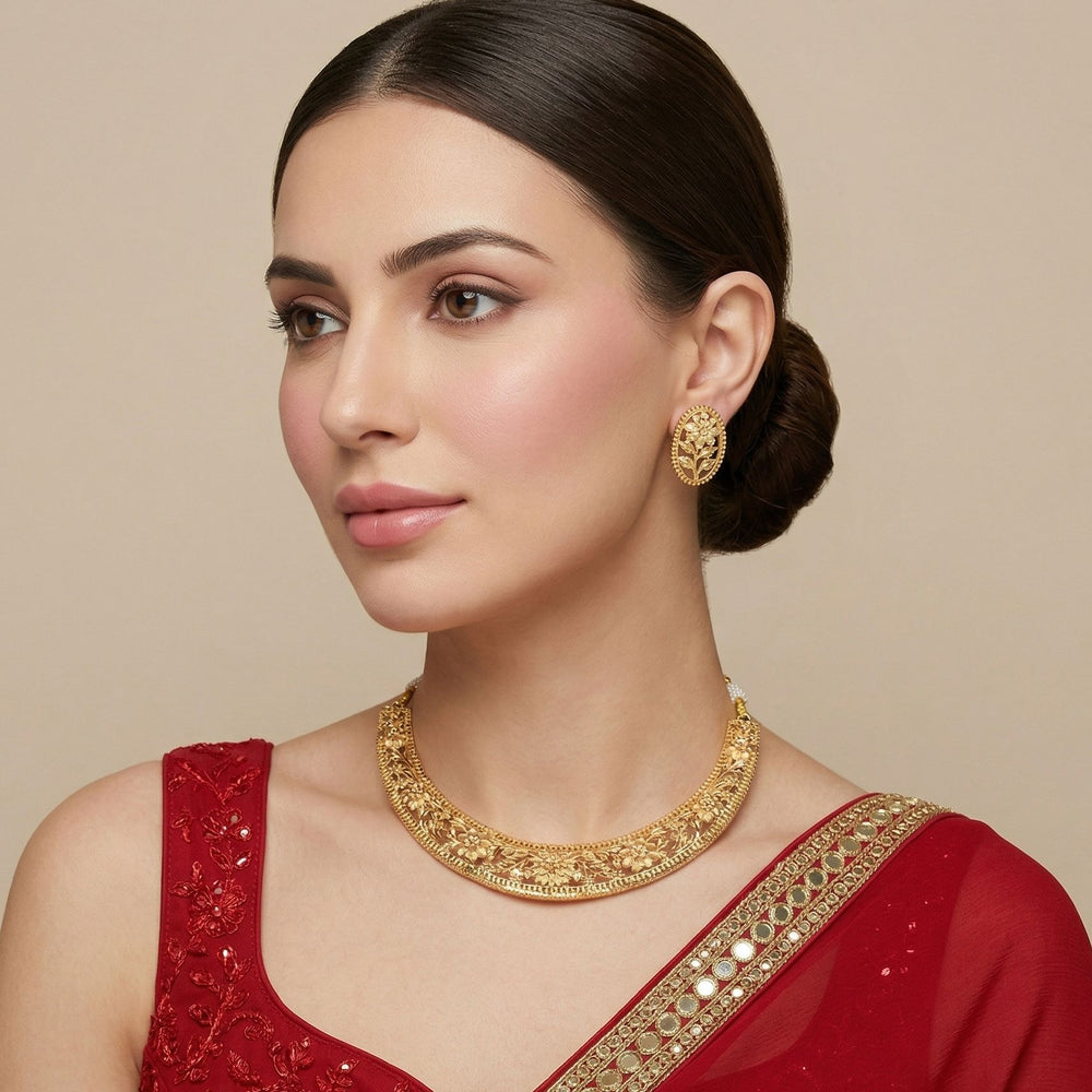 Zahra Golden Necklace Set - Alankar Collection