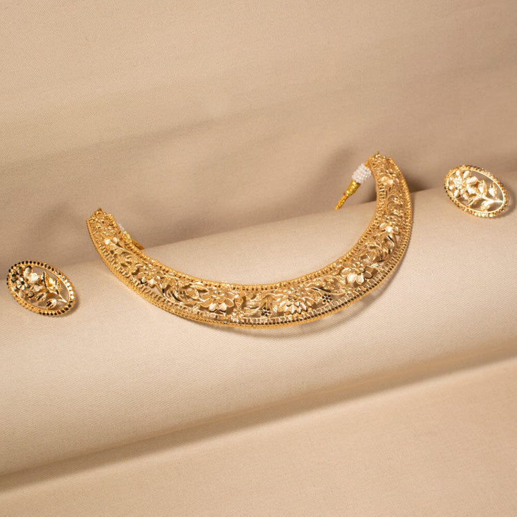 Zahra Golden Necklace Set - Alankar Collection