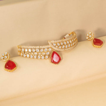 Zaruna Choker Set - Red - Pratha Collection