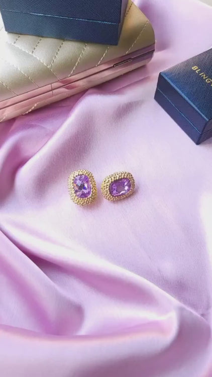 Purple Amethyst Crystal Point Earrings with Gold Hoops - Gilded Bug Jewelry