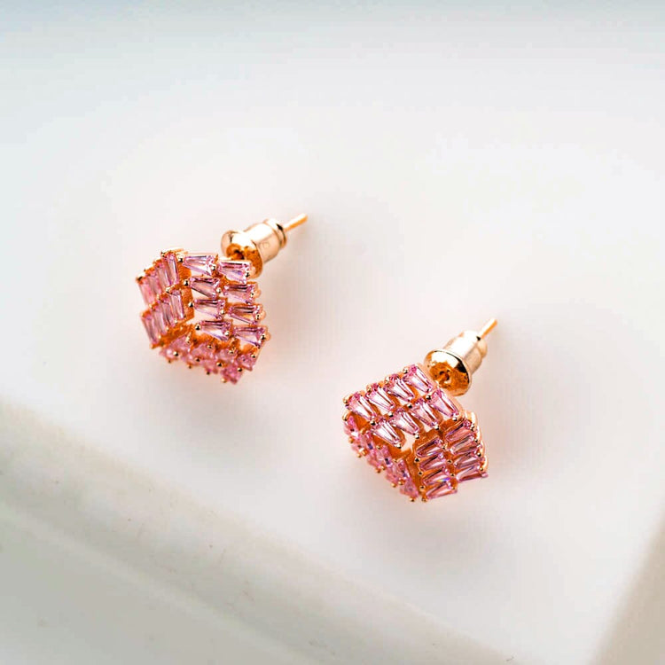 Rose Gold Stud American Diamond Earring For Women - Party Wear – Niscka