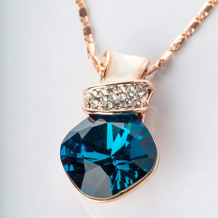 Aqua Crystal Pendant Necklace Set - Blingvine Jewellery