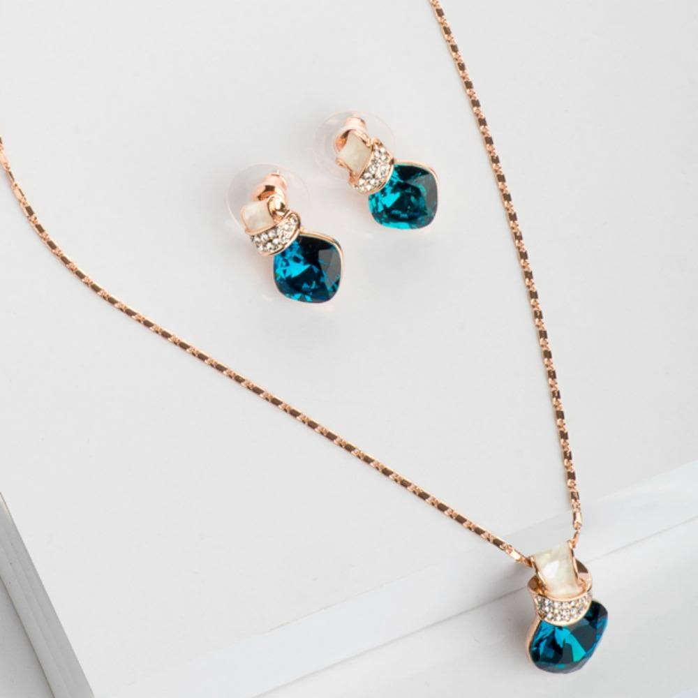 Aqua Crystal Pendant Necklace Set - Blingvine Jewellery