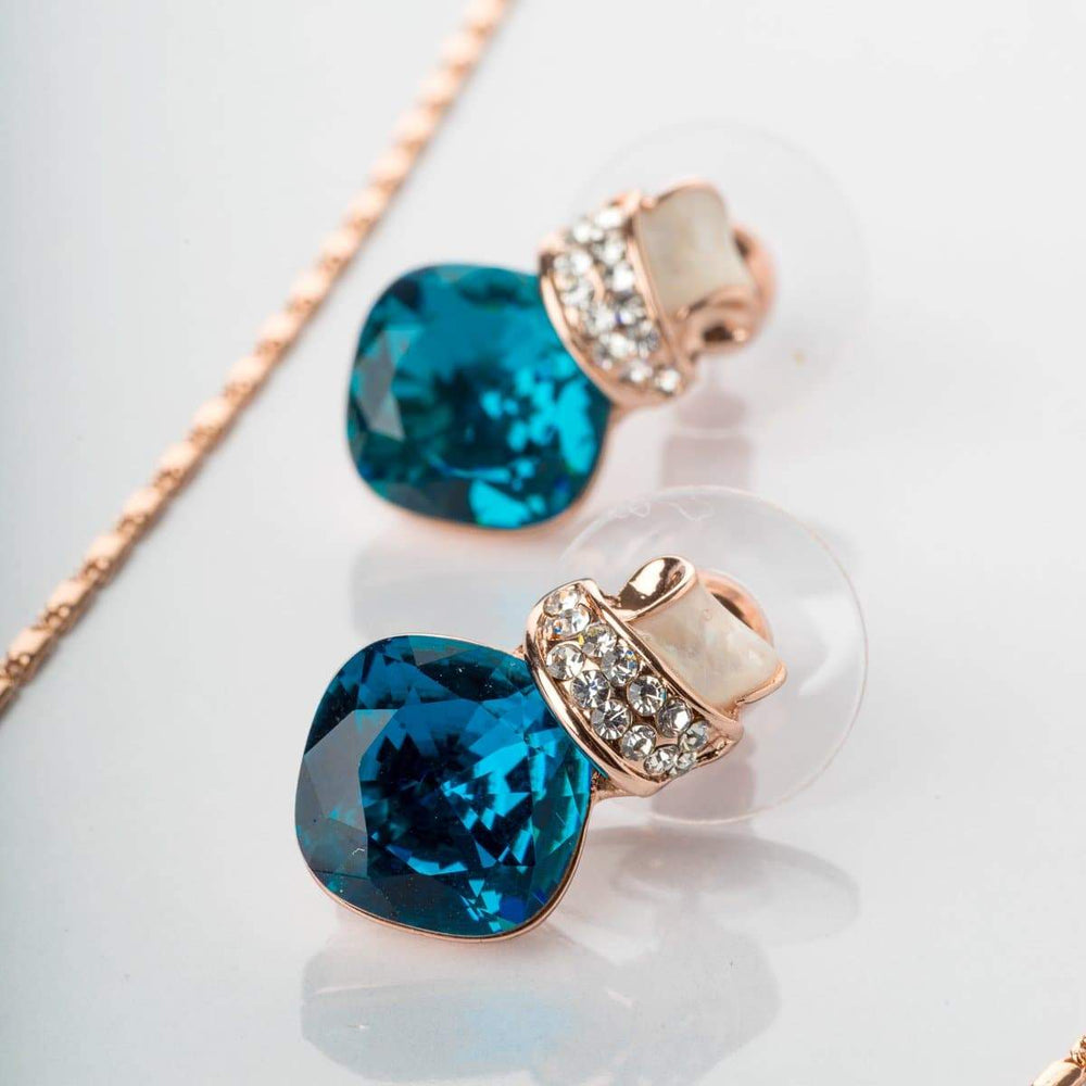 Aqua Crystal Pendant Necklace Set - Blingvine Jewellery
