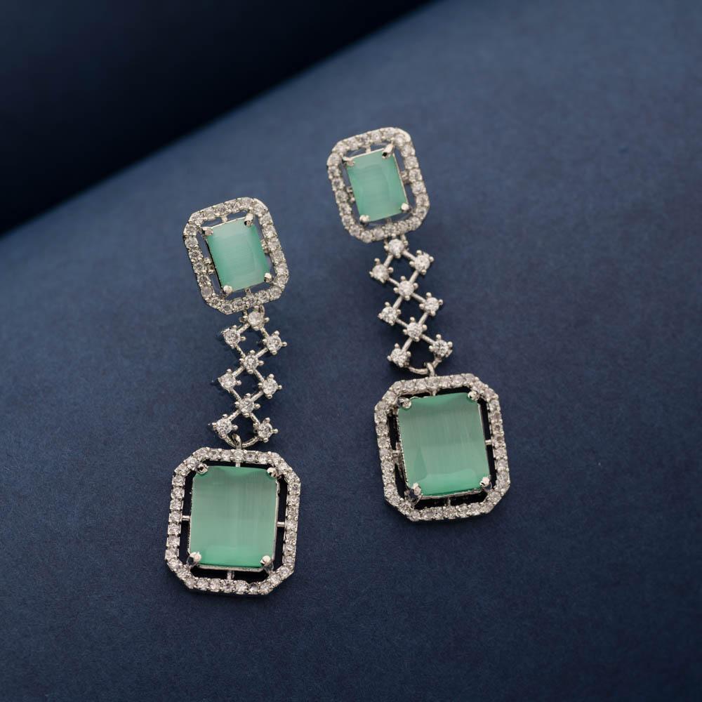 Aquamarine American Diamond Necklace Set - Blingvine