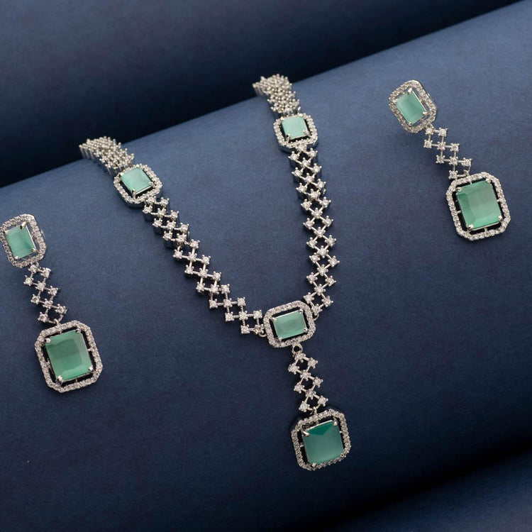 Aquamarine American Diamond Necklace Set