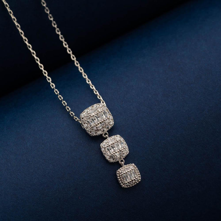 East-to-West Emerald Cut Diamond Necklace 14K White Gold