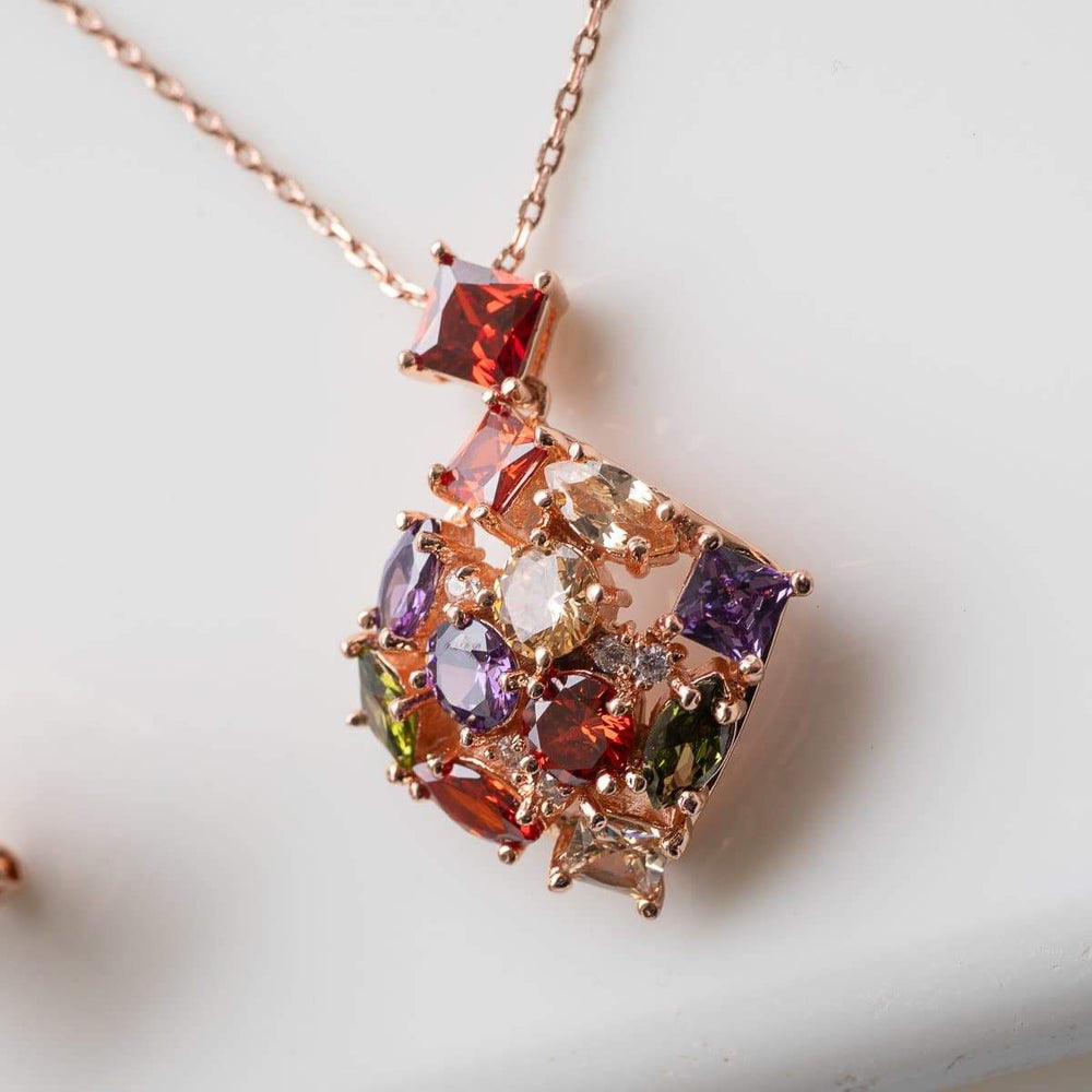 Autumn Flare Crystal Pendant Necklace Set
