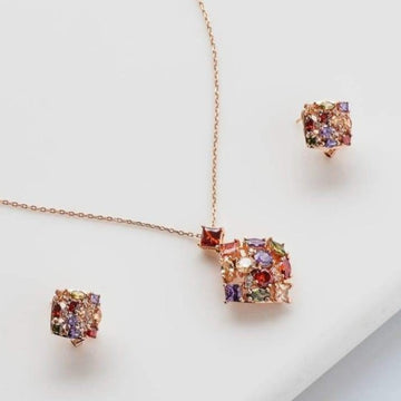 Autumn Flare Crystal Pendant Necklace Set