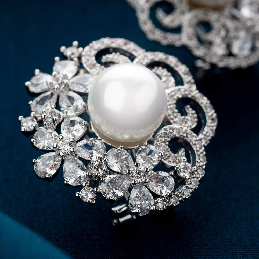 Bella Platinum Pearl Stud Earrings - BlingVine Jewellery