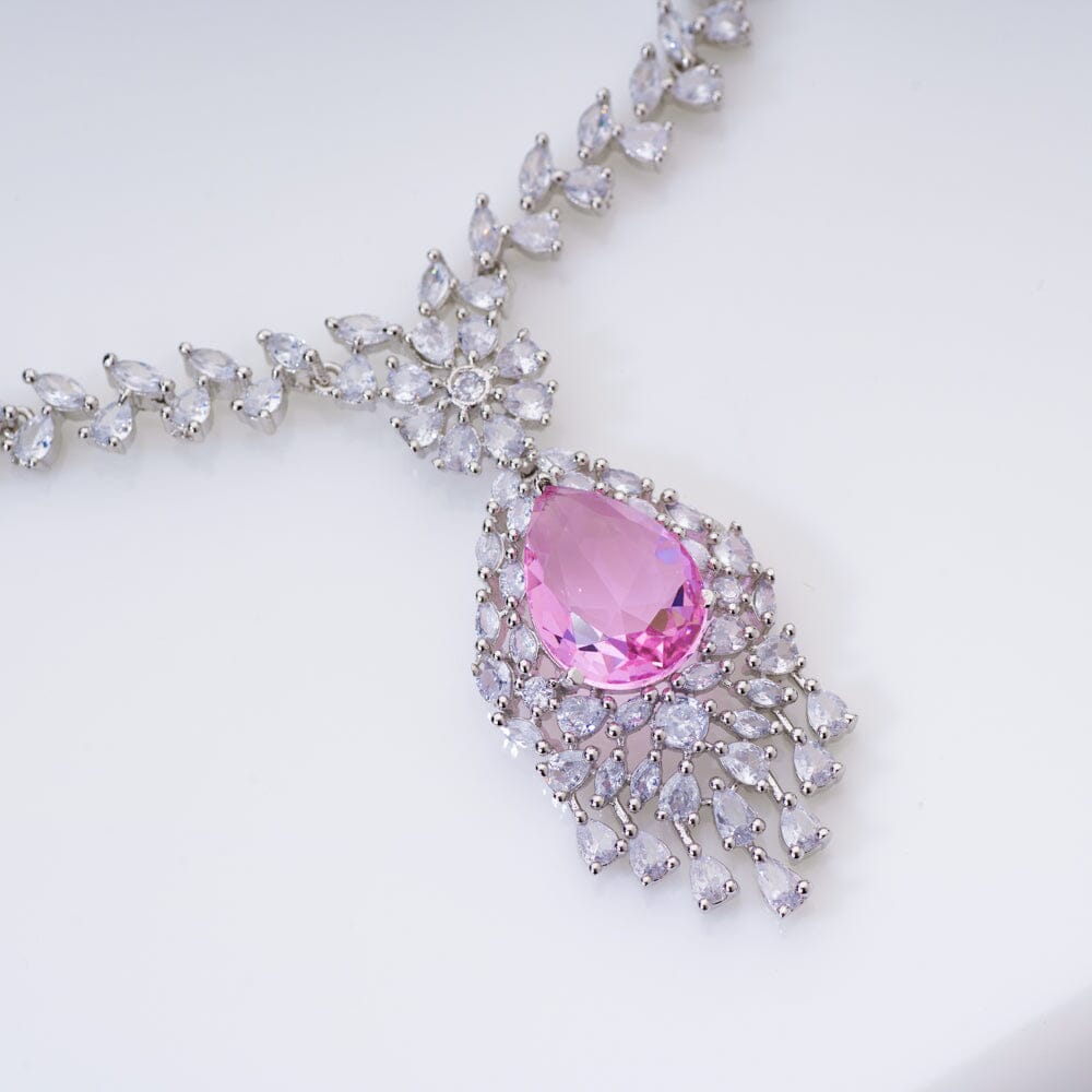 Selina Pink American Diamond Necklace Set – YOSHA ART JEWELLERY
