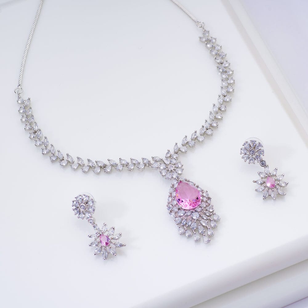 Pink Diamond Necklace Set- Festive Gift for Women - Bellarose Necklace Set  by Blingvine