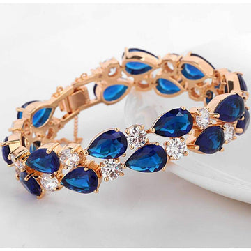 Blue Bangle Bracelet with Tear Drop shaped Crystals