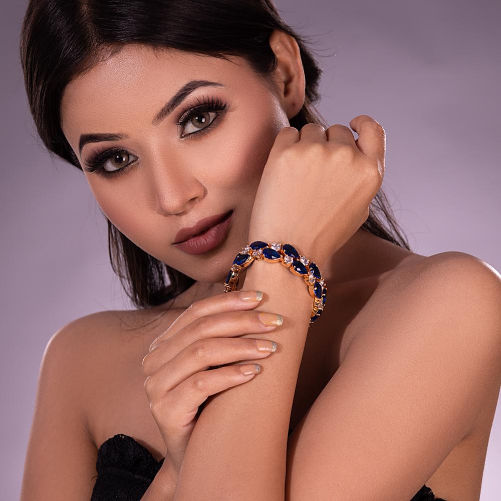 Swarovski Blue Crystal Bracelet, Stainless Steel Bracelet, Sparkly Multi Stone  Bracelet, Gift for Her