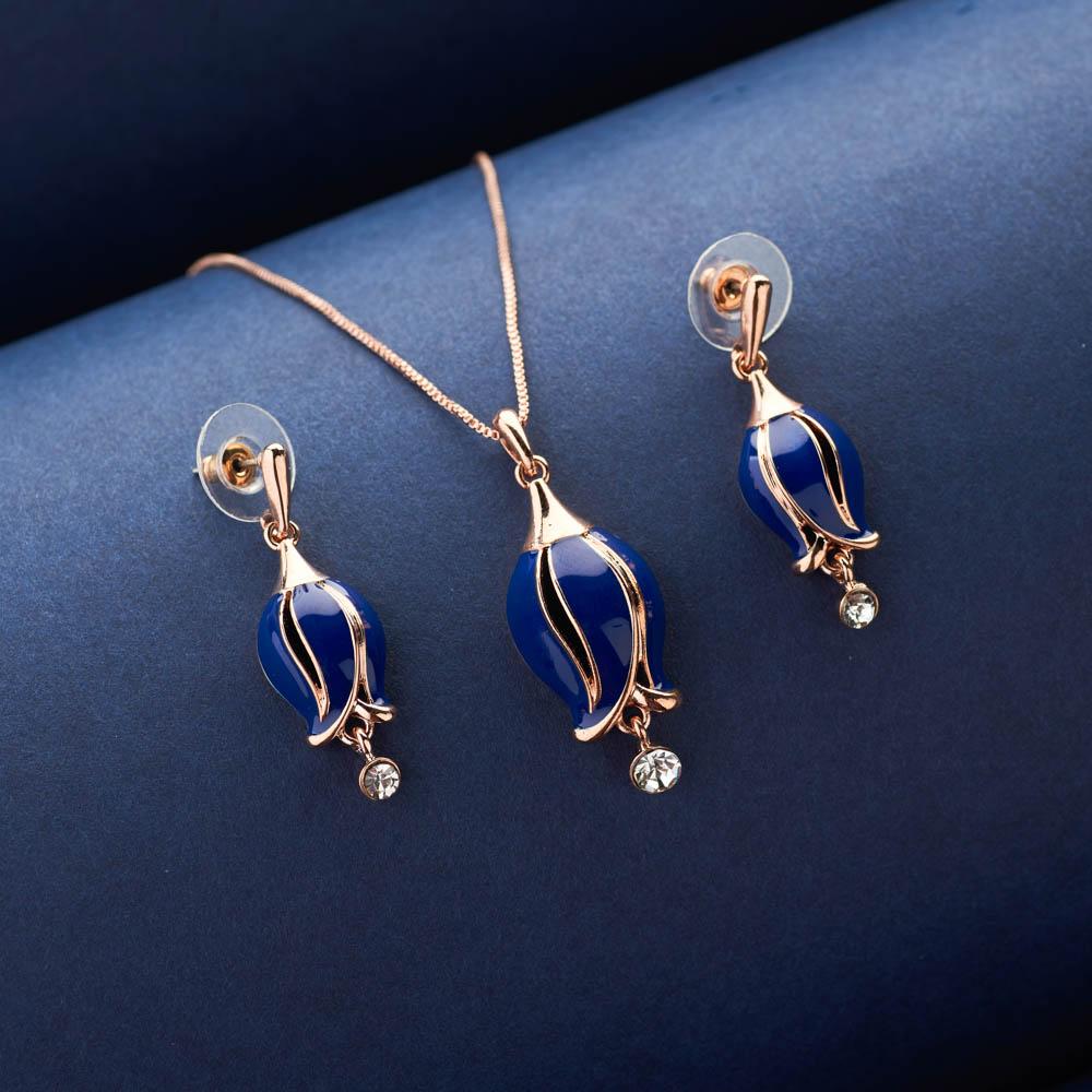 Bluebell Enamel Pendant Set Deep Blue - Blingvine Jewellery