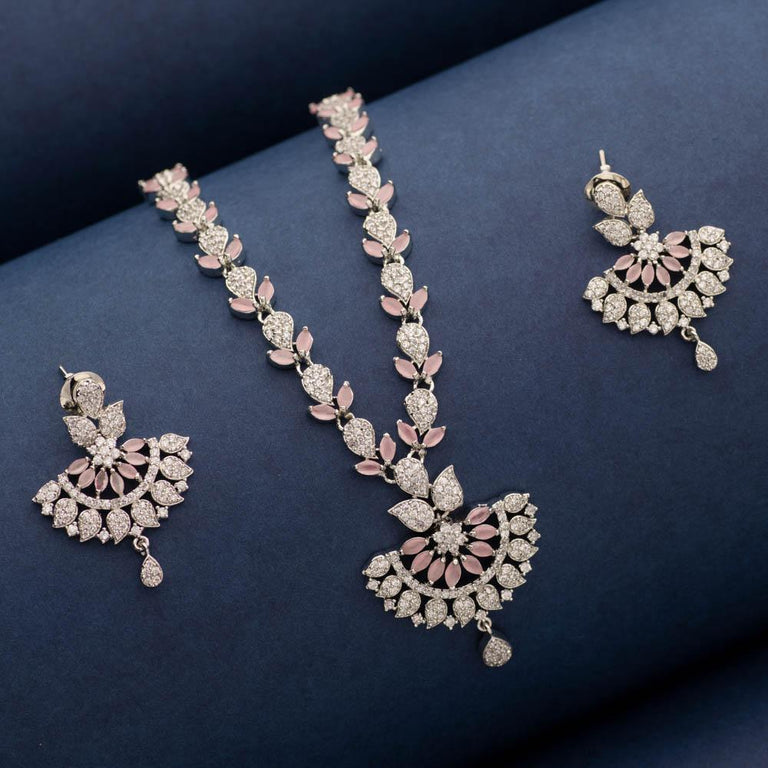 Pink Diamond Necklace Set- Festive Gift for Women - Bellarose Necklace Set  by Blingvine