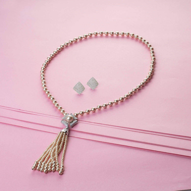 Champagne Pearl Long Necklace Set