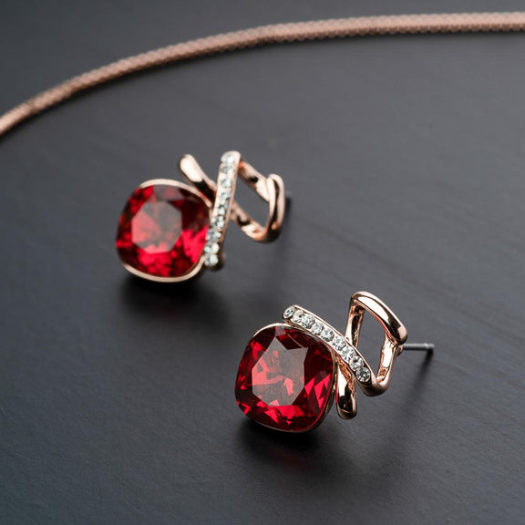 Gold Pendant Set with Ruby Red Crystal for Girls - Cherry Pendant Set ...