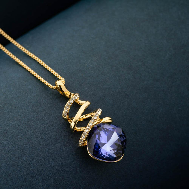 Cherry Purple Crystal Pendant Necklace Set - Blingvine Jewellery